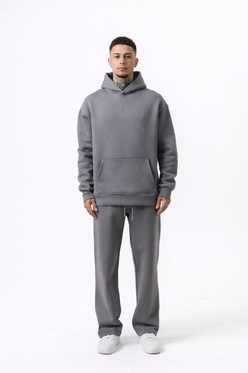 Ensemble hoodie + jogging gris minimaliste streetwear – Lot de 8 pièces