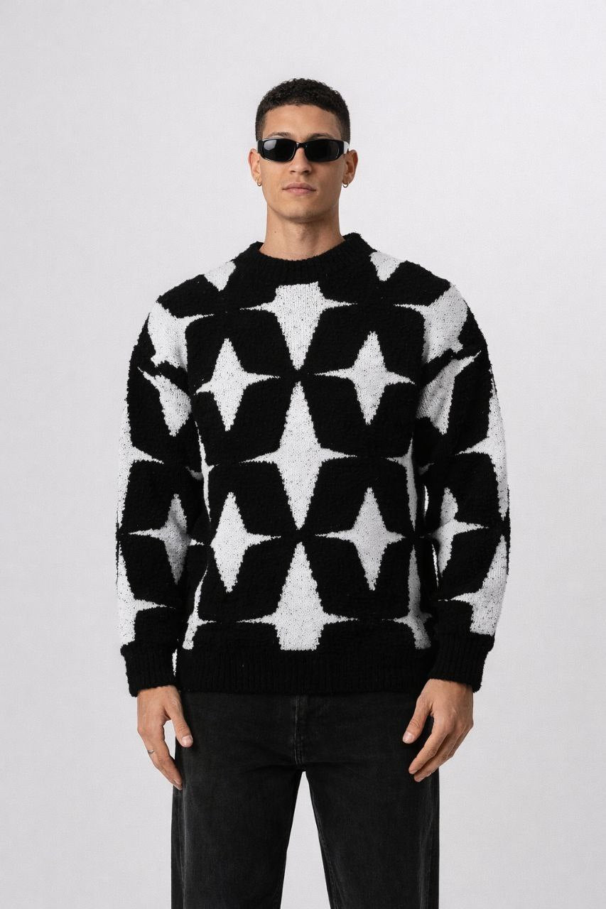 Pull streetwear premium motif géométrique étoilé – Lot de 8 pièces