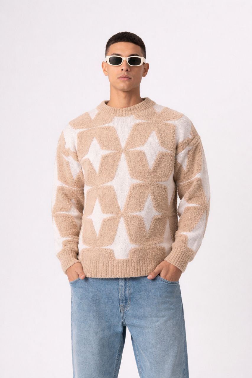 Pull streetwear premium motif géométrique étoilé – Lot de 8 pièces
