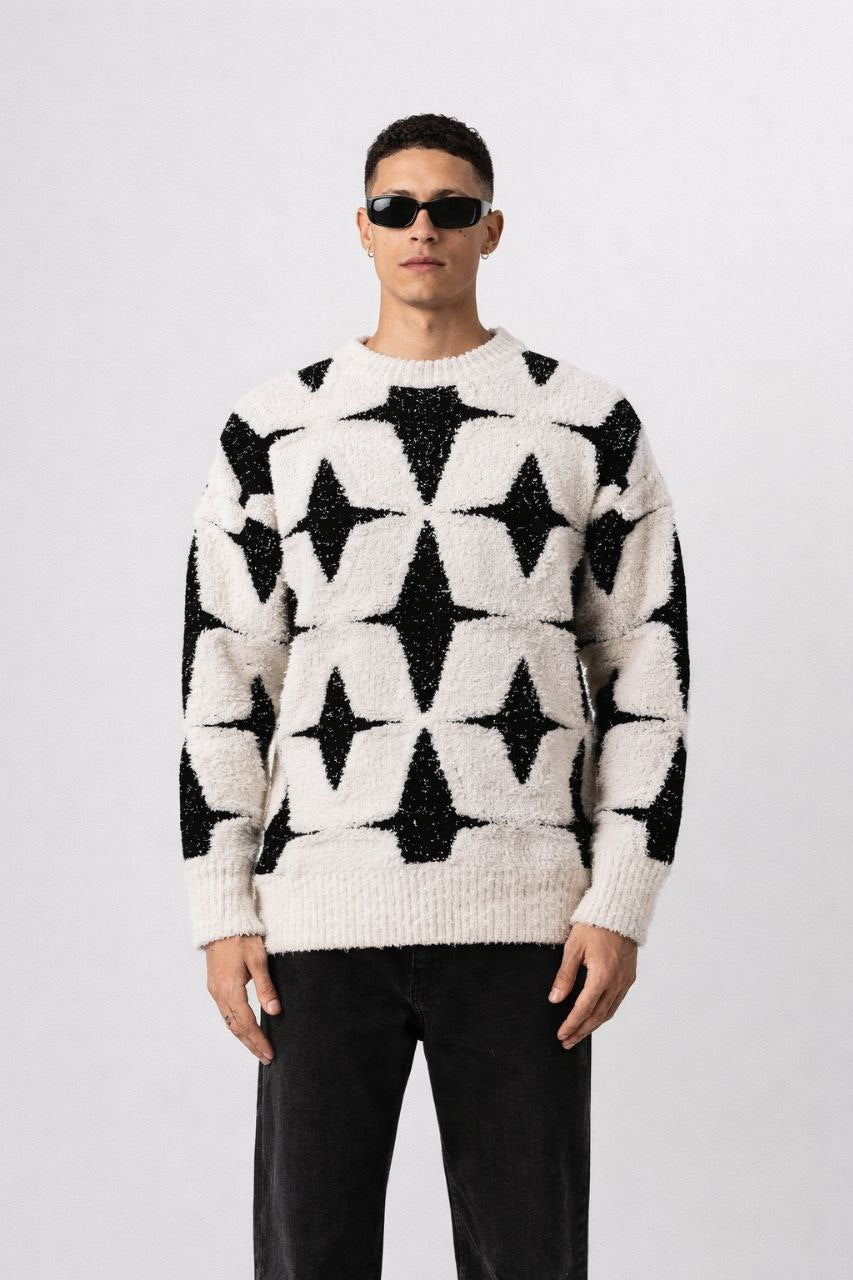 Pull streetwear premium motif géométrique étoilé – Lot de 8 pièces